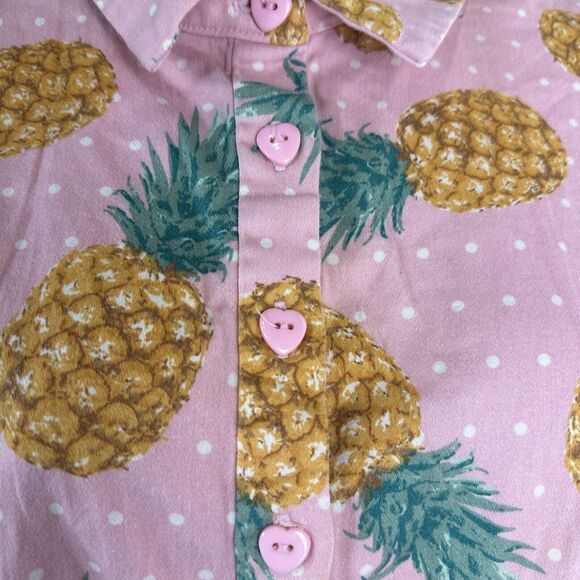 collectif london pineapple button up short sleeve waist tie crop shirt Size 8 - Picture 3 of 7